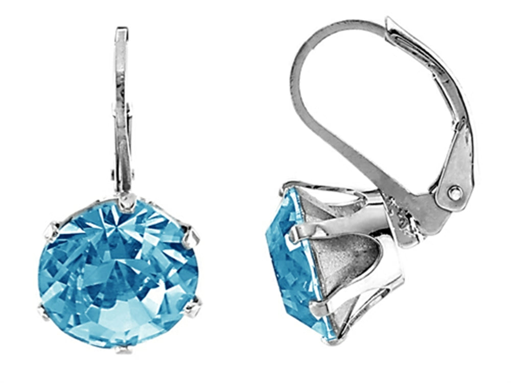 Color Craft™ 10.5mm Round Genuine Crystal Aquamarine Color Lever Back Earrings