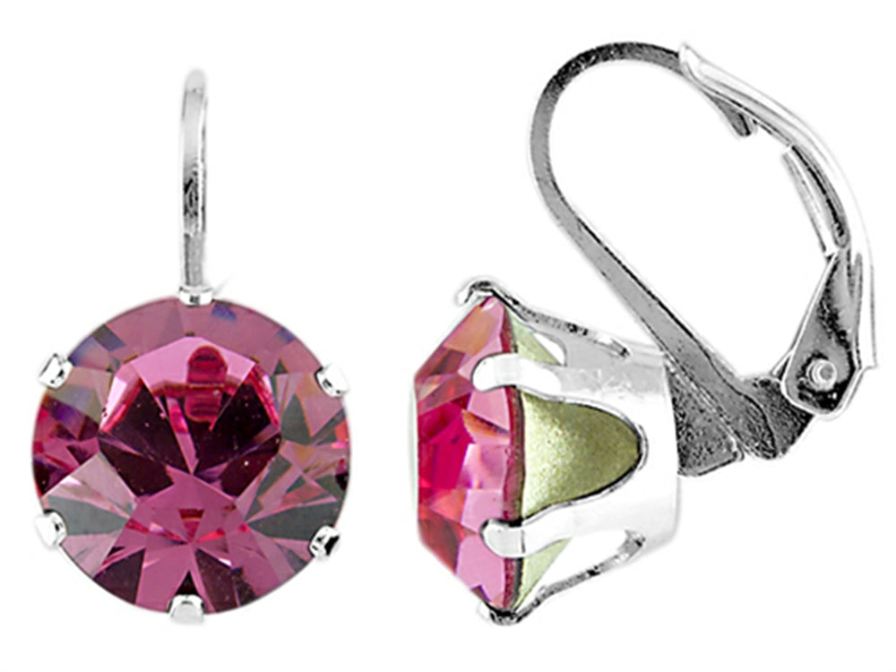 Color Craft™ 10.5mm Round Rose Color Genuine Crystal Lever Back Earrings