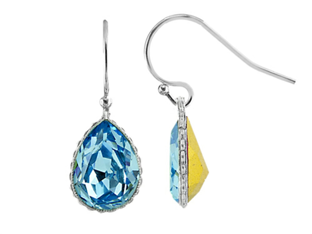 Color Craft™ 14x10mm Pear Shape Light Blue Genuine Crystal Aquamarine Color Drop Ear Wire Earrings