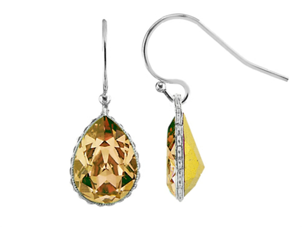 Color Craft™ 14x10mm Pear Shape Golden Crystal Drop Ear Wire Earrings