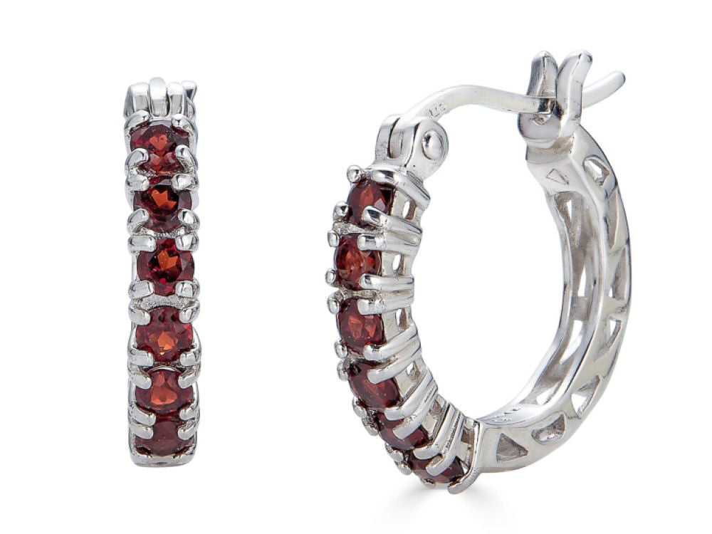 FJC Finejewelers Sterling Silver Garnet Small Hoop Earrings