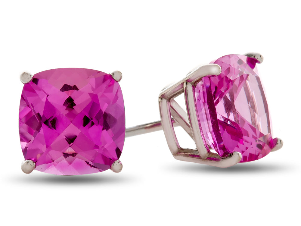 FJC Finejewelers 7x7mm Cushion-Cut Created Pink Sapphire Post-With-Friction-Back Stud Earrings