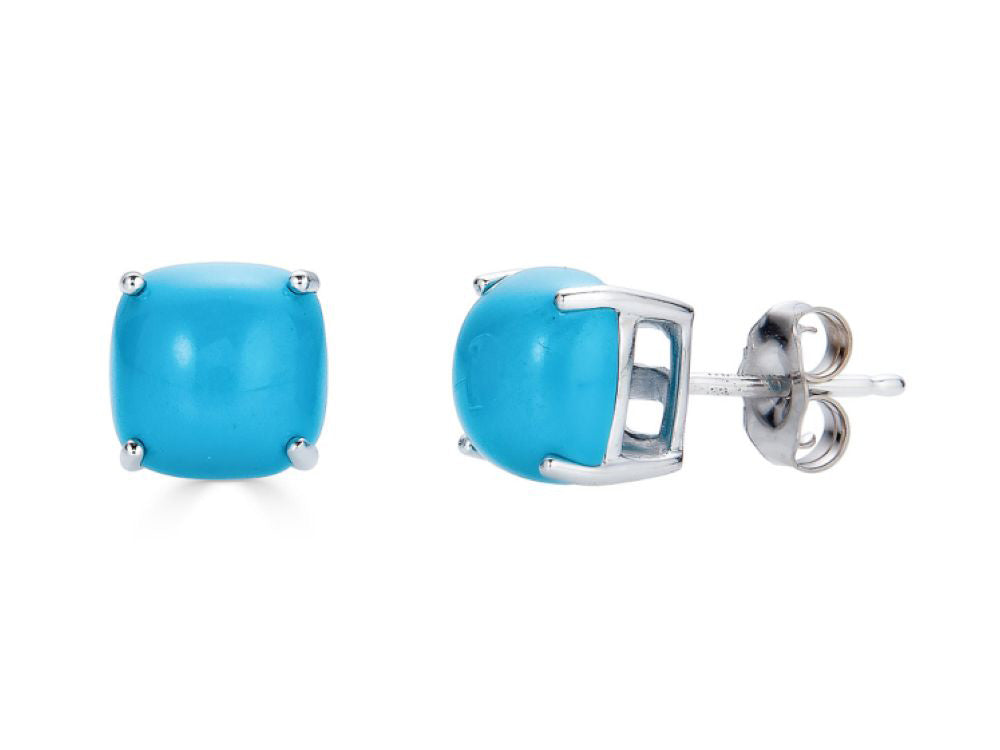 FJC Finejewelers 10k White Gold 7x7mm Cushion-Cut Compressed Turquoise Stud Earrings