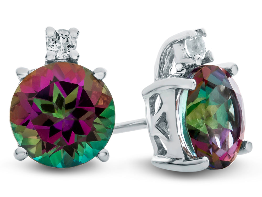 FJC Finejewelers 10k White Gold 7mm Round Mystic Topaz with White Topaz Earrings