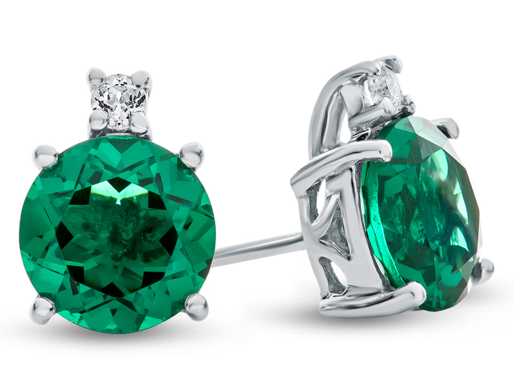 FJC Finejewelers 10k White Gold 7mm Round Simulated Emerald with White Topaz Earrings
