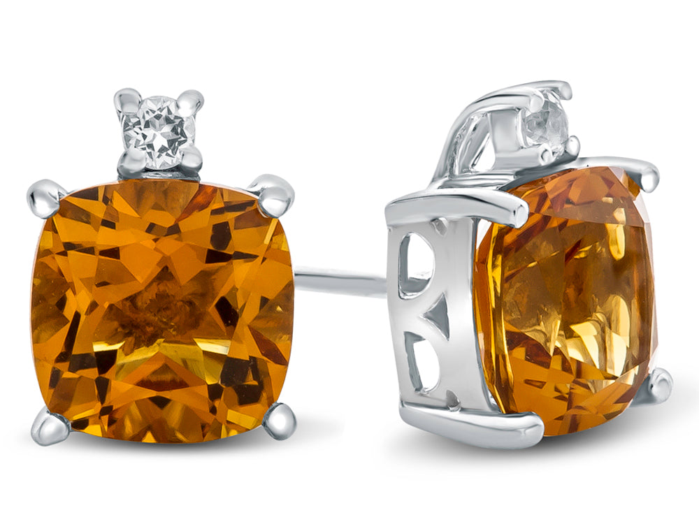 FJC Finejewelers 10k White Gold 7mm Cushion-Cut Citrine with White Topaz Earrings