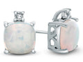 FJC Finejewelers 10k White Gold 7mm Cushion-Cut Created Opal with White Topaz Earrings