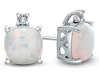 FJC Finejewelers 10k White Gold 7mm Cushion-Cut Created Opal with White Topaz Earrings