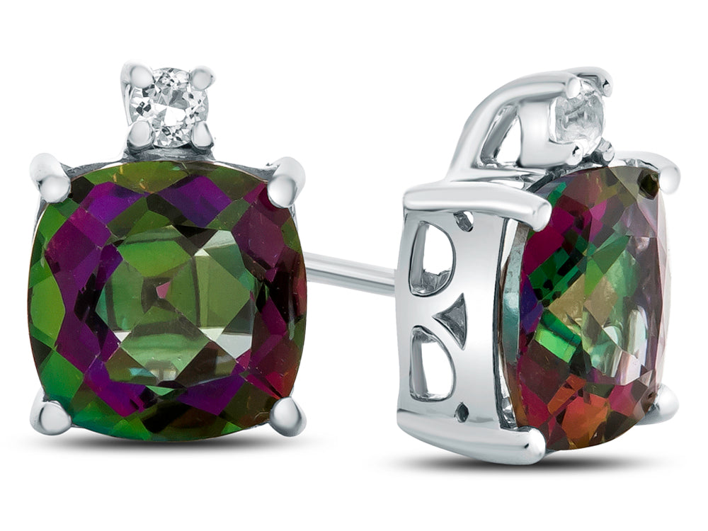 FJC Finejewelers 10k White Gold 7mm Cushion-Cut Mystic Topaz with White Topaz Earrings