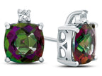 FJC Finejewelers 10k White Gold 7mm Cushion-Cut Mystic Topaz with White Topaz Earrings