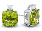 FJC Finejewelers 10k White Gold 7mm Cushion-Cut Peridot with White Topaz Earrings