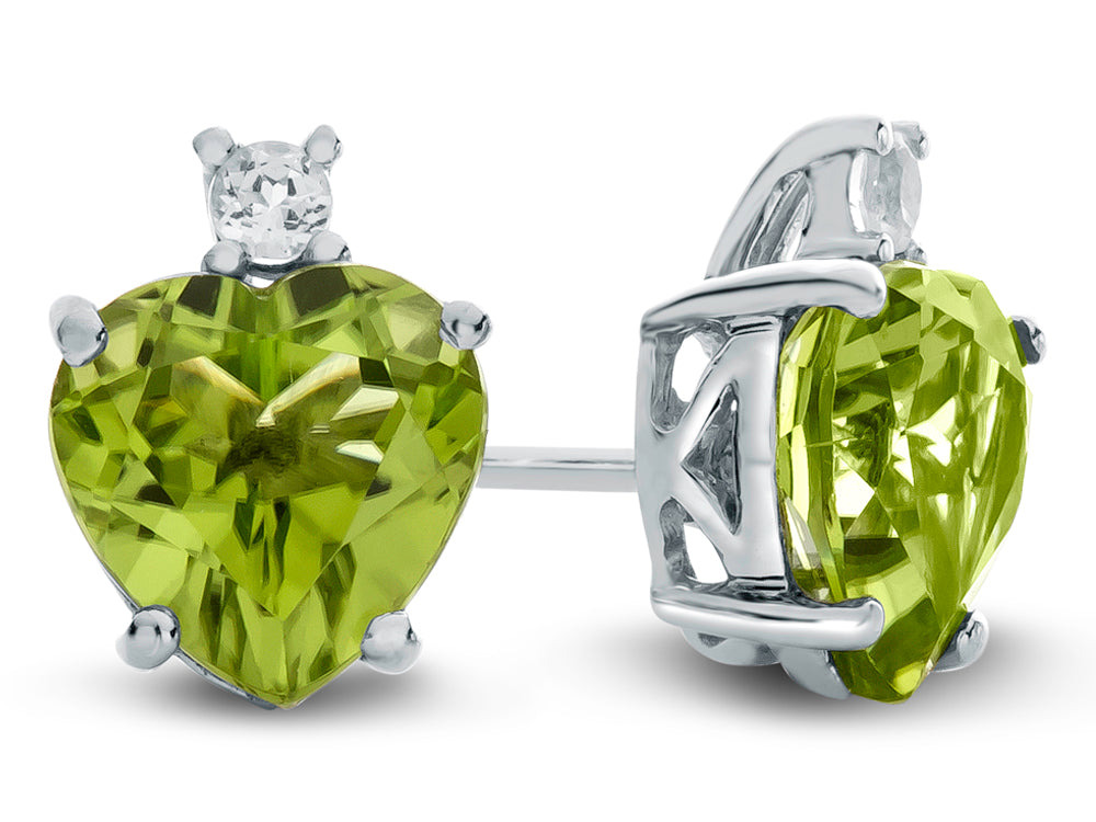 FJC Finejewelers 10k White Gold 7mm Heart Shaped Peridot with White Topaz Earrings