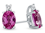 FJC Finejewelers 10k White Gold 7x5mm Oval Created Pink Sapphire with White Topaz Earrings