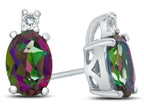 FJC Finejewelers 10k White Gold 7x5mm Oval Mystic Topaz with White Topaz Earrings