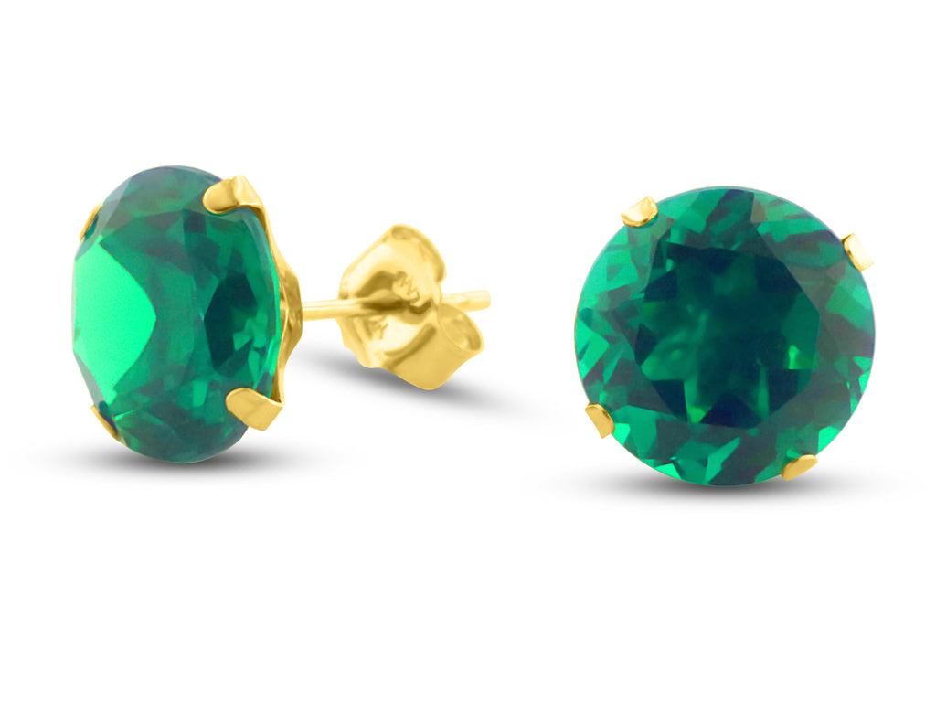FJC Finejewelers 10k Yellow Gold 10mm Round Simulated Emerald Stud Earrings