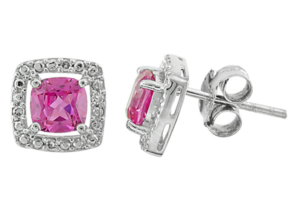 FJC Finejewelers 5x5mm Cushion-Cut Created Pink Sapphire Post-With-Friction-Back Earrings
