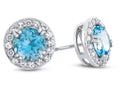 FJC Finejewelers 10k White Gold 6mm Round Swiss Blue Topaz with White Topaz accent stones Halo Earrings