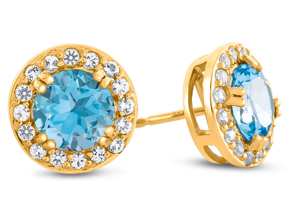 FJC Finejewelers 10k Yellow Gold 6mm Round Swiss Blue Topaz with White Topaz accent stones Halo Earrings