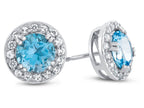 FJC Finejewelers 14k White Gold 6mm Round Swiss Blue Topaz with White Topaz accent stones Halo Earrings