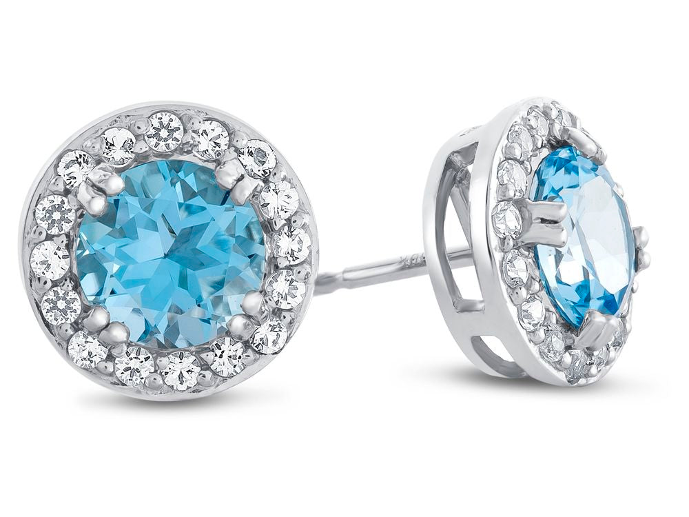 FJC Finejewelers 14k White Gold 6mm Round Swiss Blue Topaz with White Topaz accent stones Halo Earrings
