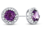 FJC Finejewelers 14k White Gold 6mm Round Amethyst with White Topaz accent stones Halo Earrings