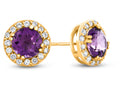 FJC Finejewelers 14k Yellow Gold 6mm Round Amethyst with White Topaz accent stones Halo Earrings