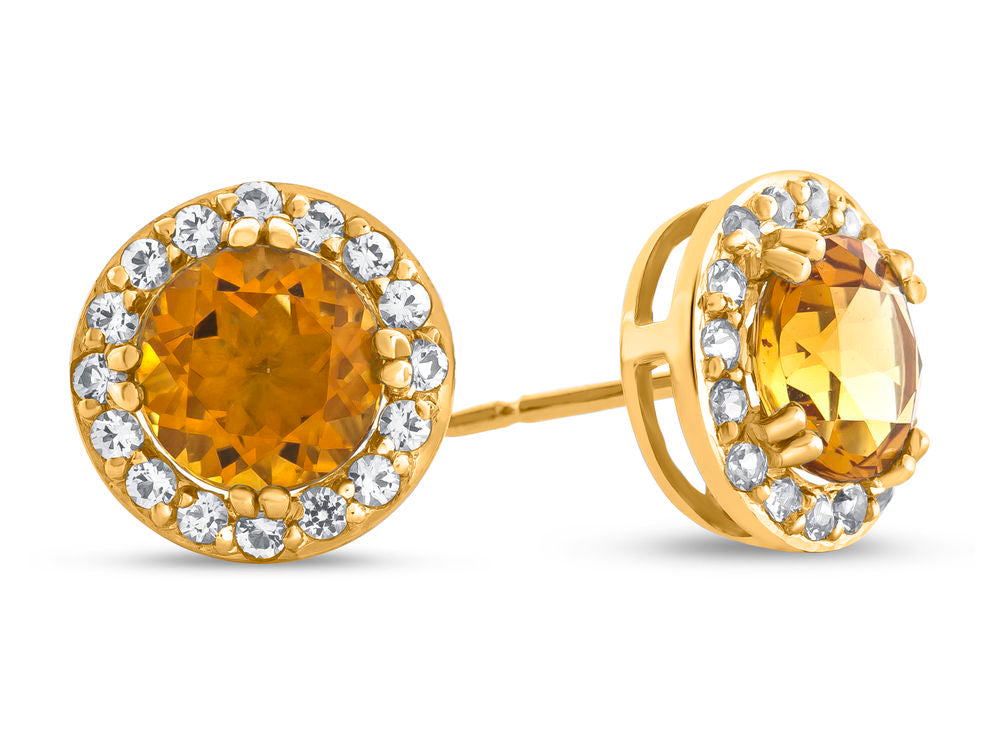 FJC Finejewelers 14k Yellow Gold 6mm Round Citrine with White Topaz accent stones Halo Earrings