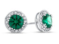 FJC Finejewelers 14k White Gold 6mm Round Simulated Emerald with White Topaz accent stones Halo Earrings