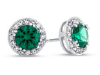 FJC Finejewelers 14k White Gold 6mm Round Simulated Emerald with White Topaz accent stones Halo Earrings