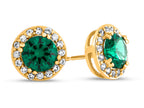 FJC Finejewelers 14k Yellow Gold 6mm Round Simulated Emerald with White Topaz accent stones Halo Earrings