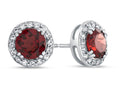 FJC Finejewelers 14k White Gold 6mm Round Garnet with White Topaz accent stones Halo Earrings