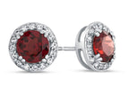 FJC Finejewelers 14k White Gold 6mm Round Garnet with White Topaz accent stones Halo Earrings