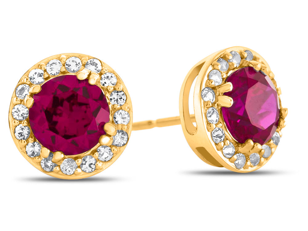 FJC Finejewelers 10k Yellow Gold 6mm Round Created Ruby with White Topaz accent stones Halo Earrings