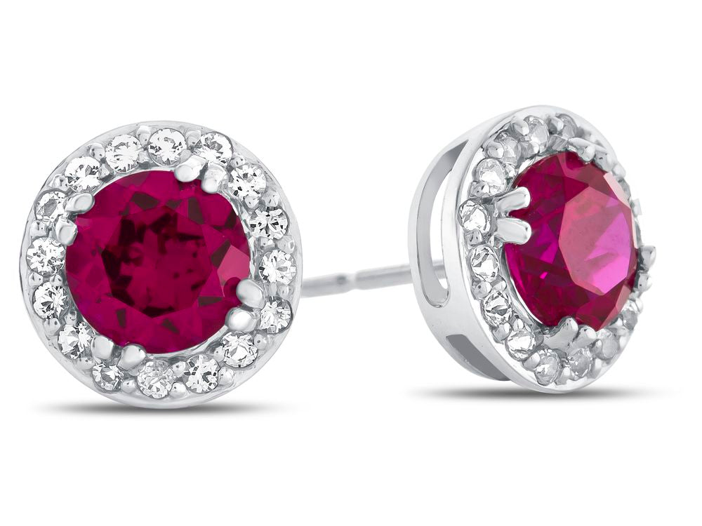 FJC Finejewelers 14k White Gold 6mm Round Created Ruby with White Topaz accent stones Halo Earrings