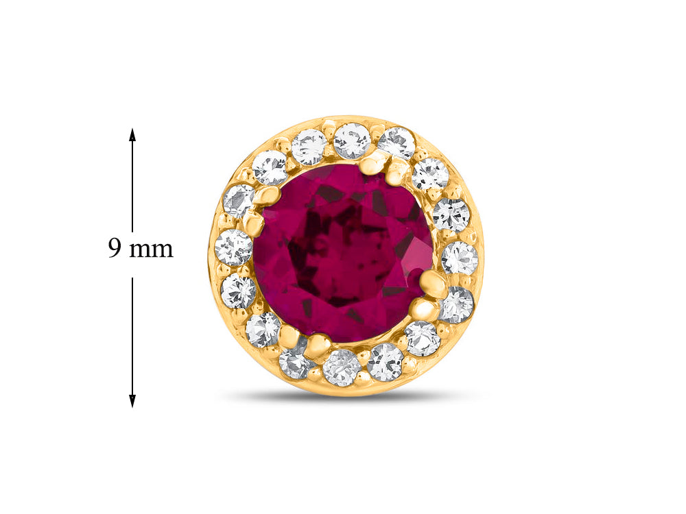 FJC Finejewelers 14k Yellow Gold 6mm Round Created Ruby with White Topaz accent stones Halo Earrings