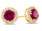 FJC Finejewelers 14k Yellow Gold 6mm Round Created Ruby with White Topaz accent stones Halo Earrings