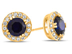 FJC Finejewelers 14k Yellow Gold 6mm Round Created Blue Sapphire with White Topaz accent stones Halo Earrings