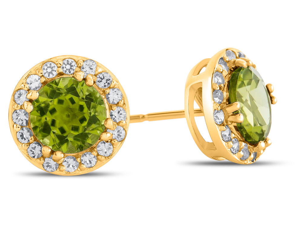 FJC Finejewelers 10k Yellow Gold 6mm Round Peridot with White Topaz accent stones Halo Earrings