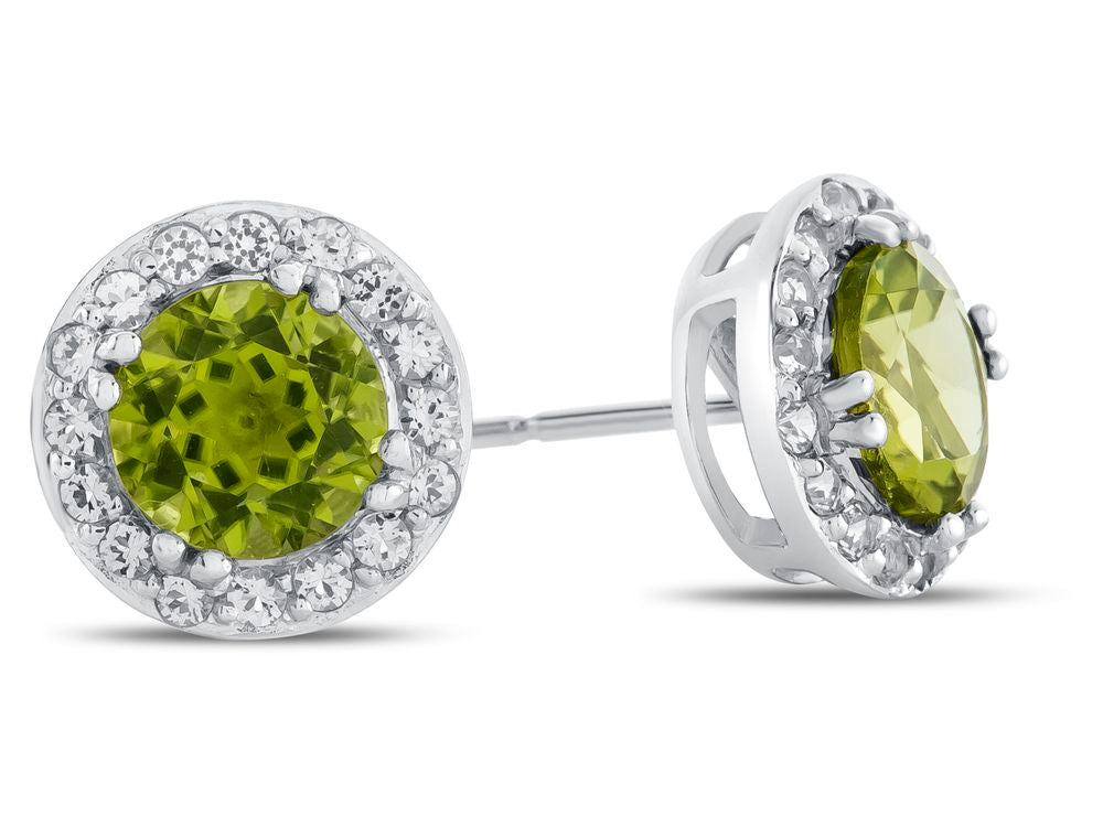 FJC Finejewelers 14k White Gold 6mm Round Peridot with White Topaz accent stones Halo Earrings