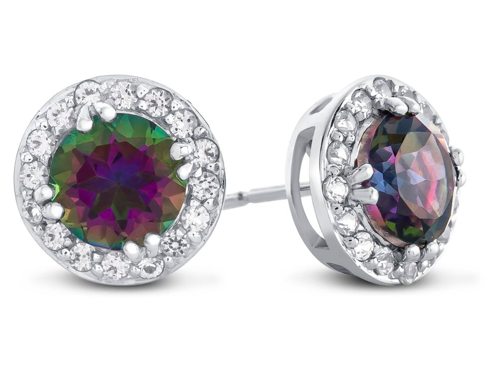 FJC Finejewelers 10k White Gold 6mm Round Mystic Topaz with White Topaz accent stones Halo Earrings