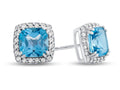 FJC Finejewelers 10k White Gold 6mm Cushion-Cut Swiss Blue Topaz with White Topaz accent stones Halo Earrings