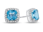 FJC Finejewelers 10k White Gold 6mm Cushion-Cut Swiss Blue Topaz with White Topaz accent stones Halo Earrings