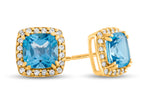 FJC Finejewelers 14k Yellow Gold 6mm Cushion-Cut Swiss Blue Topaz with White Topaz accent stones Halo Earrings
