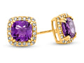 FJC Finejewelers 10k Yellow Gold 6mm Cushion-Cut Amethyst with White Topaz accent stones Halo Earrings