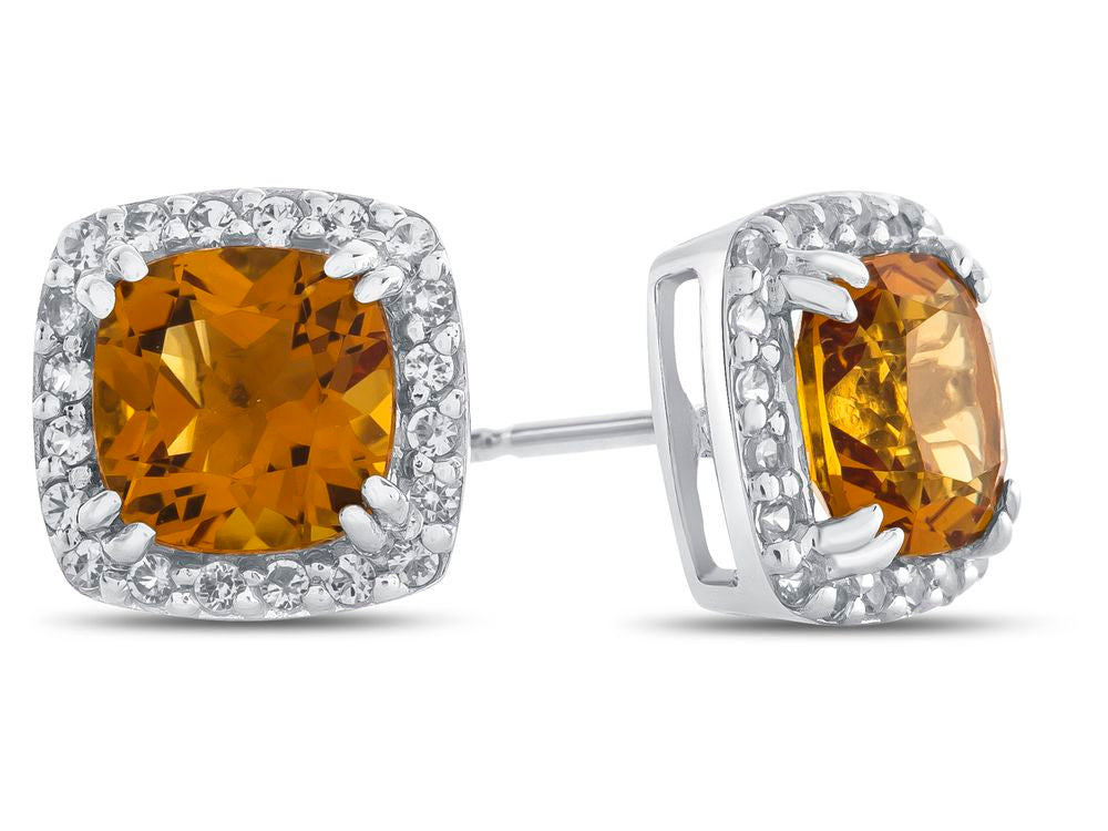 FJC Finejewelers 14k White Gold 6mm Cushion-Cut Citrine with White Topaz accent stones Halo Earrings