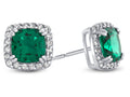 FJC Finejewelers 14k White Gold 6mm Cushion-Cut Simulated Emerald with White Topaz accent stones Halo Earrings