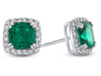FJC Finejewelers 14k White Gold 6mm Cushion-Cut Simulated Emerald with White Topaz accent stones Halo Earrings
