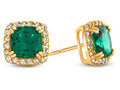 FJC Finejewelers 14k Yellow Gold 6mm Cushion-Cut Simulated Emerald with White Topaz accent stones Halo Earrings