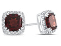 FJC Finejewelers 10k White Gold 6mm Cushion-Cut Garnet with White Topaz accent stones Halo Earrings