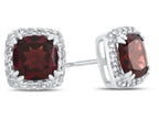 FJC Finejewelers 10k White Gold 6mm Cushion-Cut Garnet with White Topaz accent stones Halo Earrings